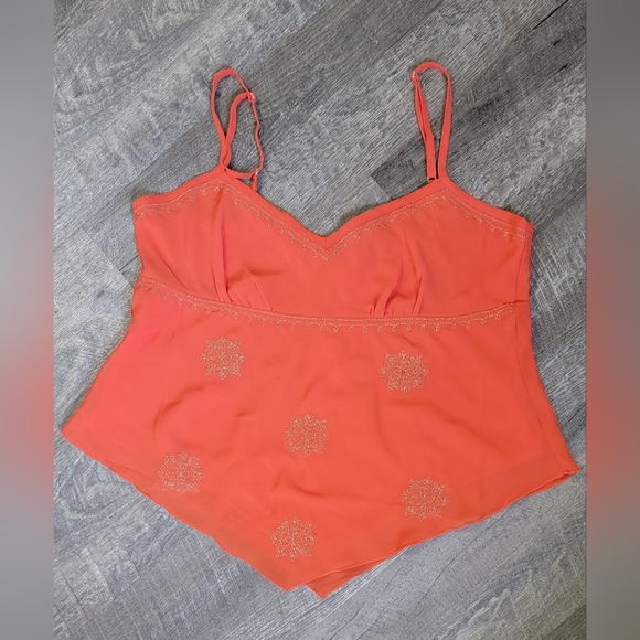 Vintage Y2K Asymetric Empire Tank Women's 12 Orange & Gold Boho New York & Co. - Picture 5 of 11